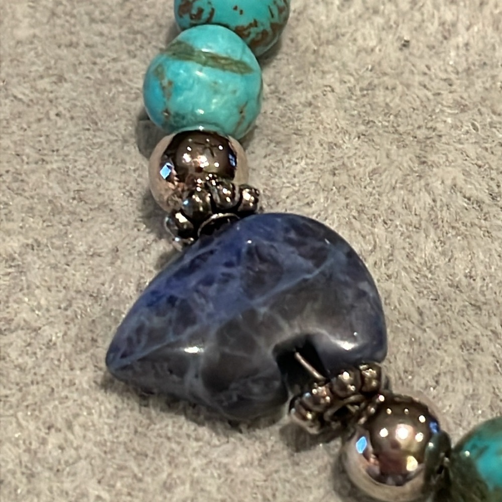 Navajo Bear Turquoise Semiprecious Gemstone Bangle Bracelet Silver 6.5-9”